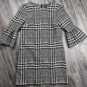 Zara Women's XS Houndstooth Plaid Sweater Dress Bell Sleeve